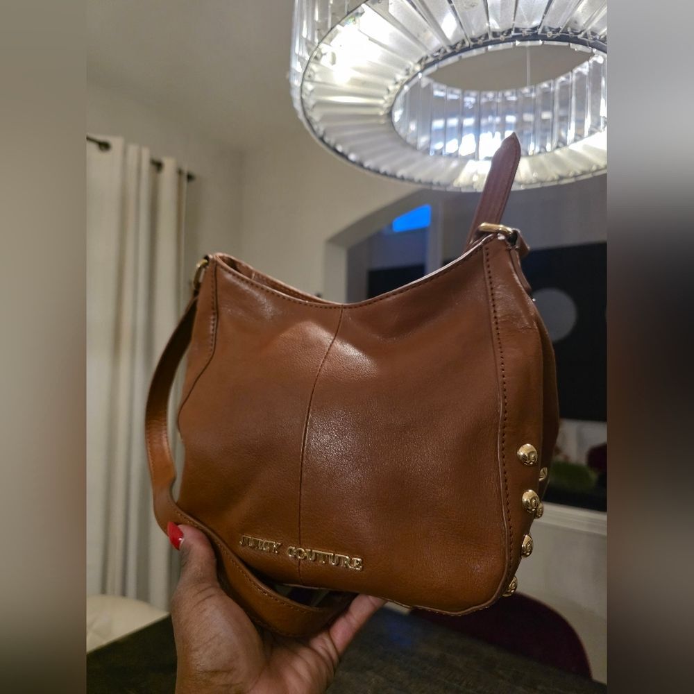 Vintage Juicy Couture Leather Tan Gold Side Studded Hobo Shoulder Handbag Purse - Picture 2 of 16